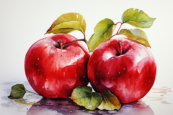 JPG 열매 잎 일러스트 수채화 사람없음 사과 국내일러스트 AI일러스트 AI콘텐츠 식물 과일 파일형식