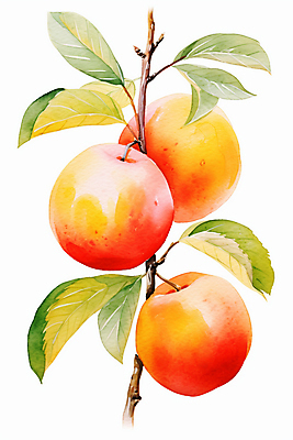 JPG 열매 잎 일러스트 수채화 사람없음 사과 국내일러스트 AI일러스트 AI콘텐츠 식물 과일 파일형식