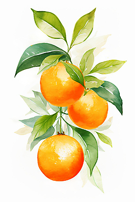 JPG 열매 잎 오렌지 일러스트 수채화 사람없음 국내일러스트 AI일러스트 AI콘텐츠 식물 과일 파일형식