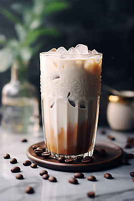 JPG 편집이미지 사람없음 컵 갈색 얼음 카페 우유 원두 커피잔 컵받침 아이스커피 편집실사 AI포토 AI콘텐츠 자연요소 식기 커피 컬러 잔 유제품 상점 받침대 CG 파일형식