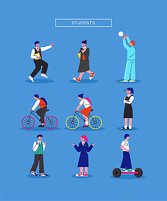 전신 여학생 여자 남자 교복 남학생 일러스트 공 중학생 청소년 고등학생 서기 미소 들기 손짓 여러명 스마트폰 걷기 팔짱 자전거 짜증 가리킴 스케이트보드 던지기 승차 체육 체육복 삐침 십대만 월간캐릭터 일러캐릭터 AI파일 캐릭터 학생 옷 감정 다수 모션 표정 사람 핸드폰 스마트기기 운동복 바이크 보드_스포츠 파일형식 벡터