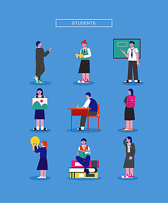 전신 여학생 여자 남자 교복 남학생 의자 일러스트 전구 중학생 청소년 고등학생 책가방 서기 미소 들기 앉기 손짓 여러명 책 학습 독서 칠판 발표 책상 그림 분필 곤란 십대만 월간캐릭터 일러캐릭터 AI파일 캐릭터 학생 옷 교육 가구 다수 가방 모션 표정 사람 초크 파일형식 벡터