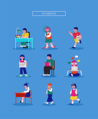 전신 여학생 여자 남자 초등학생 어린이 남학생 말풍선 일러스트 축구공 돋보기 아이스크림 서기 미소 들기 앉기 소녀 소년 여러명 책 노트북 학습 독서 달리기 걷기 스탠드 낙서 먹기 책상 스케치북 보여주기 온라인강의 자습 어린이만 월간캐릭터 일러캐릭터 AI파일 캐릭터 학생 교육 가구 다수 공 축구용품 모션 학용품 디저트 조명 표정 사람 전자제품 강의 파일형식 벡터 언택트