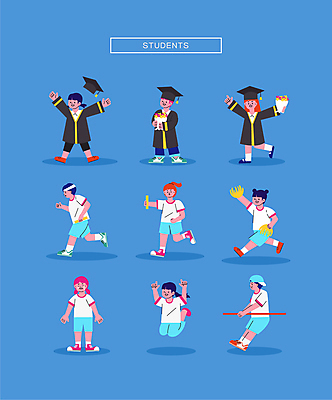 전신 여학생 여자 남자 초등학생 어린이 남학생 꽃다발 일러스트 학사모 졸업 응원 졸업생 서기 미소 들기 손짓 소녀 소년 여러명 달리기 점프 만세 졸업가운 던지기 눈물 줄다리기 체육복 훌라후프 체육대회 응원수술 어린이만 월간캐릭터 배턴 일러캐릭터 AI파일 캐릭터 모자_잡화 학생 교육 꽃 감정 스포츠용품 다수 모션 놀이 표정 사람 운동복 응원용품 가운 체육 대회 파일형식 벡터