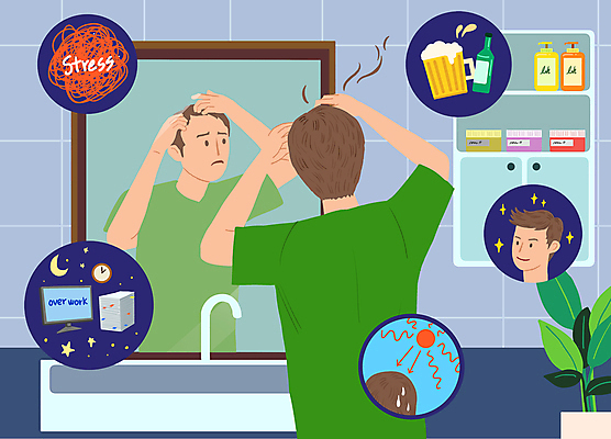 PSD 남자 화분 얼굴 시계 일러스트 스트레스 주류 손짓 상반신 성인 두명 파란색 위생용품 태양 반사 머리카락 모니터 거울 세면대 고민 걱정 화장실 업무과다 과로 서류더미 자외선 증상 탈모 성인남자만 국내일러스트 자연요소 감정 음료 컬러 생활용품 모션 사람 신체부위 컴퓨터 머리 업무 문서 남자만 성인만 파일형식 더미