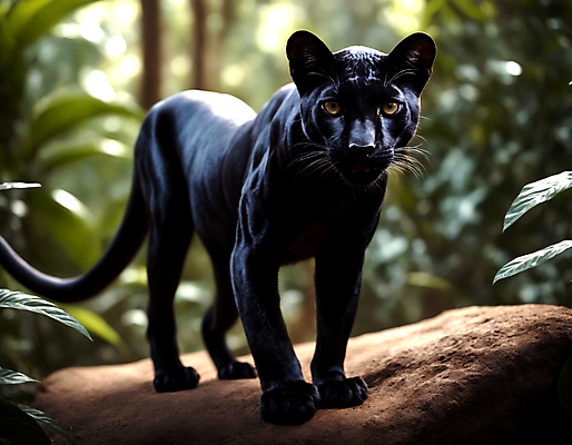 JPG 동물 편집이미지 한마리 잎 포유류 자연 서기 사람없음 검은색 숲속 열대우림 디지털합성 맹수 흑표범 편집실사 AI포토 AI콘텐츠 식물 1 컬러 모션 숲 CG 생태계 표범 파일형식