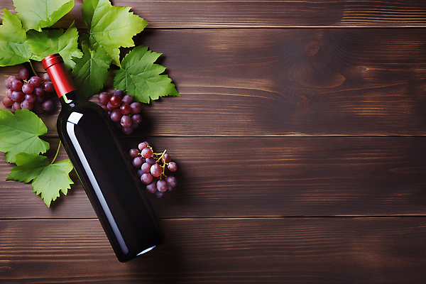 JPG 편집이미지 포도 사람없음 하이앵글 와인 와인병 디지털합성 포도잎 목업 카피스페이스 편집소스 편집실사 AI포토 AI콘텐츠 뷰포인트 잎 과일 병_용기 주류 공백 CG 파일형식