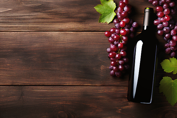 JPG 편집이미지 포도 사람없음 하이앵글 와인 와인병 디지털합성 포도잎 목업 카피스페이스 편집소스 편집실사 AI포토 AI콘텐츠 뷰포인트 잎 과일 병_용기 주류 공백 CG 파일형식