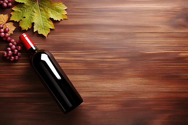 JPG 편집이미지 포도 사람없음 하이앵글 와인 와인병 디지털합성 포도잎 목업 카피스페이스 편집소스 편집실사 AI포토 AI콘텐츠 뷰포인트 잎 과일 병_용기 주류 공백 CG 파일형식