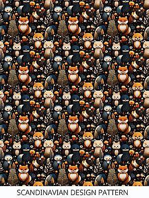 PSD 나무 디자인 잎 패턴 일러스트 북유럽스타일 사람없음 패턴백그라운드 풀 화려 디지털합성 여우 부엉이 스칸디나비아 국내일러스트 식물 백그라운드 컨셉 무늬 포유류 조류 스타일 파일형식