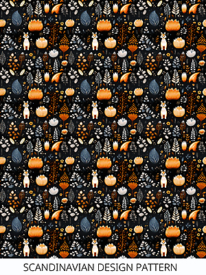 PSD 디자인 꽃 잎 패턴 일러스트 북유럽스타일 사람없음 패턴백그라운드 풀 화려 디지털합성 여우 스칸디나비아 국내일러스트 식물 백그라운드 컨셉 무늬 포유류 스타일 파일형식
