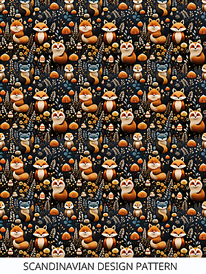 PSD 디자인 잎 패턴 일러스트 북유럽스타일 사람없음 패턴백그라운드 풀 화려 디지털합성 여우 레서판다 스칸디나비아 국내일러스트 식물 백그라운드 컨셉 무늬 포유류 스타일 파일형식