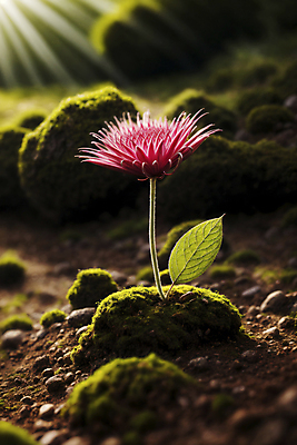 JPG 편집이미지 꽃 자연 이끼 풍경 근접촬영 사람없음 초록색 햇빛 흙 조약돌 편집실사 AI포토 AI콘텐츠 식물 뷰포인트 컬러 태양 돌_바위 CG 생태계 파일형식