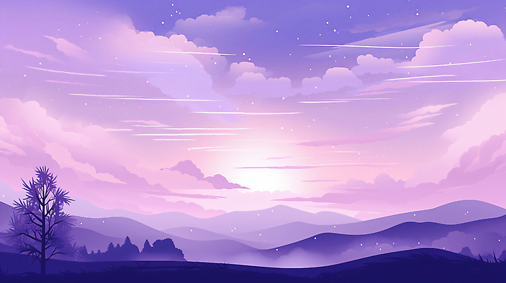 JPG 나무 구름 일러스트 자연 하늘 산 풍경 사람없음 햇빛 보라색 그림 국내일러스트 AI일러스트 AI콘텐츠 자연요소 식물 컬러 태양 생태계 파일형식