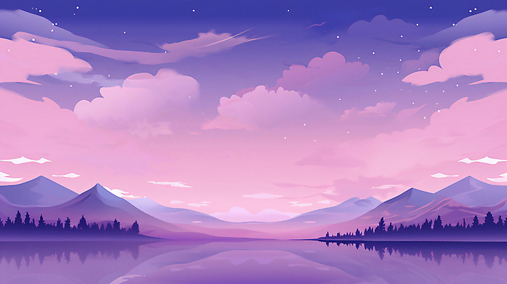 JPG 나무 구름 호수 일러스트 자연 하늘 산 풍경 사람없음 반사 보라색 그림 국내일러스트 AI일러스트 AI콘텐츠 자연요소 식물 컬러 생태계 파일형식