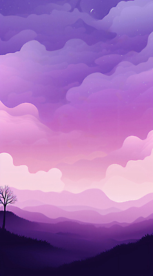 JPG 나무 구름 실루엣 일러스트 자연 하늘 산 풍경 사람없음 보라색 그림 국내일러스트 AI일러스트 AI콘텐츠 자연요소 식물 컬러 촬영기법 생태계 파일형식