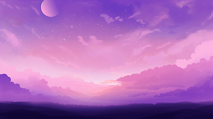 JPG 구름 일러스트 자연 하늘 풍경 초원 사람없음 보라색 달 풀 그림 국내일러스트 AI일러스트 AI콘텐츠 자연요소 식물 컬러 생태계 파일형식