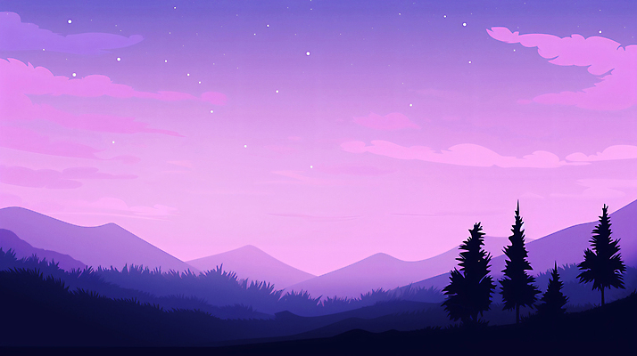 JPG 나무 구름 실루엣 일러스트 자연 하늘 산 풍경 사람없음 보라색 풀 그림 국내일러스트 AI일러스트 AI콘텐츠 자연요소 식물 컬러 촬영기법 생태계 파일형식
