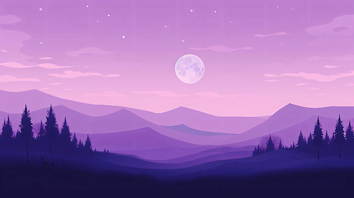 JPG 나무 구름 일러스트 자연 하늘 산 풍경 사람없음 보라색 달 그림 국내일러스트 AI일러스트 AI콘텐츠 자연요소 식물 컬러 생태계 파일형식