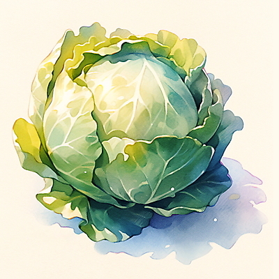 JPG 채소 일러스트 붓터치 수채화 사람없음 초록색 양배추 국내일러스트 AI일러스트 AI콘텐츠 컬러 파일형식