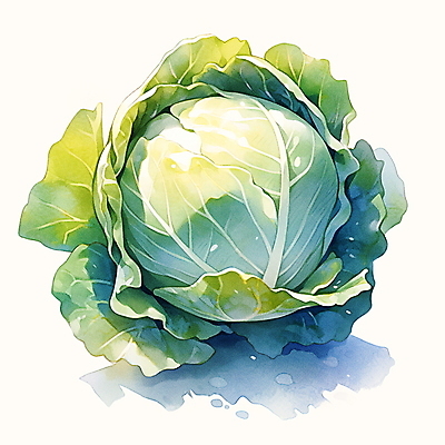 JPG 채소 일러스트 붓터치 수채화 사람없음 초록색 양배추 국내일러스트 AI일러스트 AI콘텐츠 컬러 파일형식