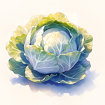 JPG 채소 일러스트 붓터치 수채화 사람없음 초록색 양배추 국내일러스트 AI일러스트 AI콘텐츠 컬러 파일형식