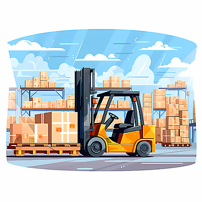JPG 구름 일러스트 하늘 사람없음 운송업 운반 중장비 지게차 택배상자 물류 물류창고 국내일러스트 AI일러스트 AI콘텐츠 자연요소 산업 상자 산업장비 창고 택배 파일형식