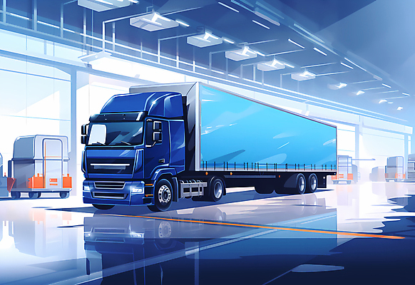 JPG 일러스트 사람없음 파란색 트럭 운송업 컨테이너 배송 택배 화물트럭 물류 물류창고 물류센터 국내일러스트 AI일러스트 AI콘텐츠 산업 컬러 자동차 창고 파일형식