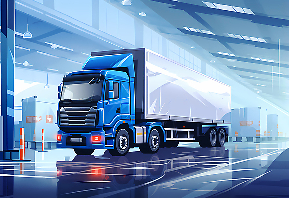 JPG 일러스트 사람없음 파란색 트럭 운송업 하차 컨테이너 배송 택배 화물트럭 물류 물류창고 물류센터 국내일러스트 AI일러스트 AI콘텐츠 산업 컬러 모션 자동차 창고 파일형식