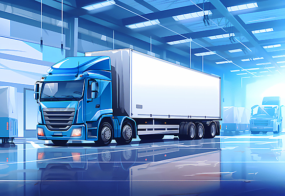 JPG 일러스트 사람없음 파란색 트럭 운송업 컨테이너 배송 택배 화물트럭 물류 물류창고 물류센터 국내일러스트 AI일러스트 AI콘텐츠 산업 컬러 자동차 창고 파일형식