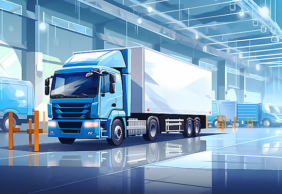 JPG 일러스트 전등 사람없음 파란색 트럭 운송업 컨테이너 배송 택배 화물트럭 물류 물류창고 물류센터 국내일러스트 AI일러스트 AI콘텐츠 산업 컬러 자동차 조명 창고 파일형식