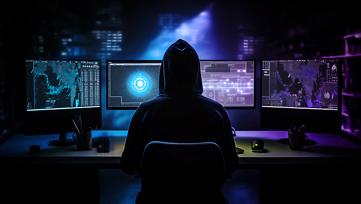 JPG 편집이미지 남자 한명 상반신 성인 뒷모습 컴퓨터 모니터 어둠 사이버 보안 후드티셔츠 해킹 해커 성인남자한명만 편집실사 AI컴퓨터그래픽 AI콘텐츠 1 뷰포인트 티셔츠 안전 사람 전자제품 범죄 CG 남자한명만 성인남자만 파일형식