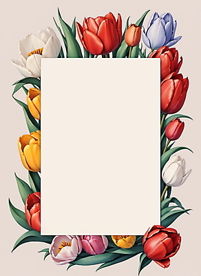 JPG 꽃 잎 일러스트 프레임 사람없음 컬러풀 사각형 튤립 오브젝트 화사함 국내일러스트 AI일러스트 AI콘텐츠 도형 식물 컬러 컨셉 파일형식