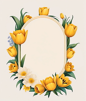 JPG 꽃 잎 일러스트 프레임 사람없음 노란색 오브젝트 화사함 타원형 아이보리 국내일러스트 AI일러스트 AI콘텐츠 식물 컬러 컨셉 원형 파일형식