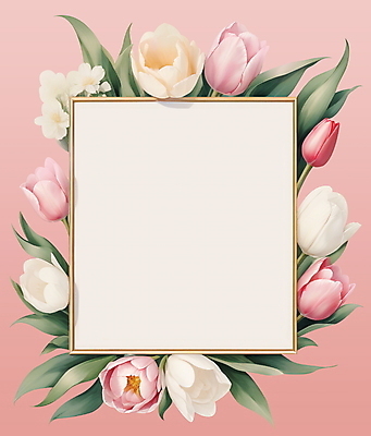 JPG 꽃 분홍색 잎 일러스트 프레임 사람없음 사각형 튤립 오브젝트 화사함 국내일러스트 AI일러스트 AI콘텐츠 도형 식물 컬러 컨셉 파일형식