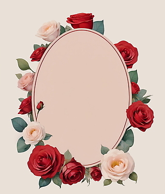 JPG 꽃 잎 일러스트 프레임 사람없음 빨간색 장미 오브젝트 화사함 타원형 국내일러스트 AI일러스트 AI콘텐츠 식물 컬러 컨셉 원형 파일형식