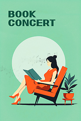 전신 PSD 여자 포스터 화분 음표 일러스트 한명 들기 앉기 성인 책 초록색 소파 독서 콘서트 교양 집중 읽기 성인여자한명만 국내일러스트 1 기호 음악 컬러 컨셉 의자 모션 사람 공연 여자한명만 성인여자만 파일형식