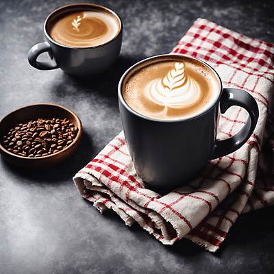 JPG 편집이미지 커피 사람없음 원두 커피잔 천 라떼아트 차이티라떼 차이티 편집실사 AI포토 AI콘텐츠 음료 잔 차_음료 직물 CG 그림 라떼 파일형식