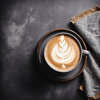 JPG 편집이미지 커피 사람없음 하이앵글 커피잔 천 라떼아트 차이티라떼 차이티 편집실사 AI포토 AI콘텐츠 음료 뷰포인트 잔 차_음료 직물 CG 그림 라떼 파일형식