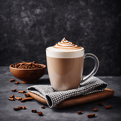 JPG 편집이미지 커피 사람없음 천 나무받침 시나몬 시나몬스틱 휘핑크림 차이티라떼 차이티 편집실사 AI포토 AI콘텐츠 음료 목재 차_음료 직물 받침대 크림 CG 라떼 휘핑 파일형식