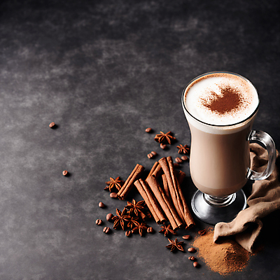 JPG 편집이미지 커피 사람없음 컵 원두 가루 천 라떼아트 시나몬 시나몬스틱 팔각회향 차이티라떼 차이티 편집실사 AI포토 AI콘텐츠 식기 음료 차_음료 직물 향신료 CG 그림 라떼 파일형식