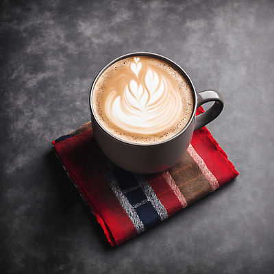 JPG 편집이미지 커피 사람없음 커피잔 천 라떼아트 차이티라떼 차이티 편집실사 AI포토 AI콘텐츠 음료 잔 차_음료 직물 CG 그림 라떼 파일형식