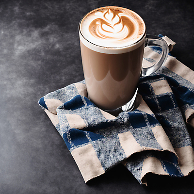 JPG 편집이미지 커피 사람없음 컵 천 라떼아트 차이티라떼 차이티 편집실사 AI포토 AI콘텐츠 식기 음료 차_음료 직물 CG 그림 라떼 파일형식