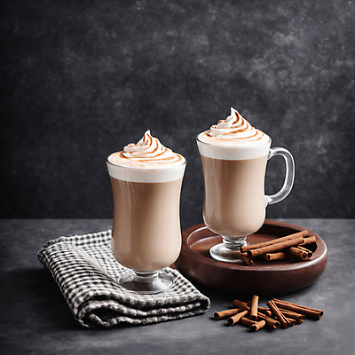 JPG 편집이미지 커피 사람없음 컵 천 나무받침 시나몬 시나몬스틱 휘핑크림 차이티라떼 차이티 편집실사 AI포토 AI콘텐츠 식기 음료 목재 차_음료 직물 받침대 크림 CG 라떼 휘핑 파일형식