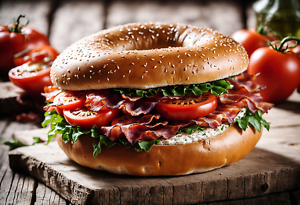 JPG 편집이미지 토마토 채소 사람없음 베이컨 베이글 나무도마 베이글샌드위치 편집실사 AI포토 AI콘텐츠 빵 도마 샌드위치 돼지고기 목재 CG 파일형식