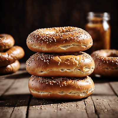 JPG 편집이미지 사람없음 갈색 쌓기 베이글 나무탁자 참깨 편집실사 AI포토 AI콘텐츠 빵 컬러 모션 탁자 CG 깨 파일형식