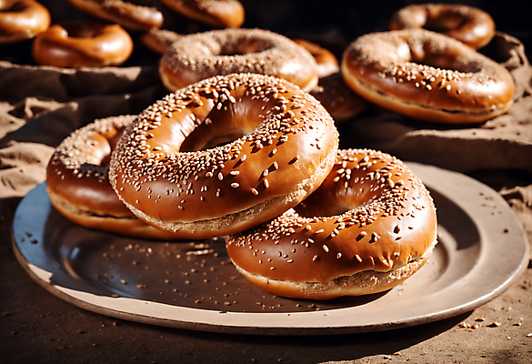 JPG 편집이미지 접시 사람없음 갈색 베이글 참깨 편집실사 AI포토 AI콘텐츠 식기 빵 컬러 CG 깨 파일형식