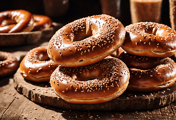 JPG 편집이미지 사람없음 갈색 쌓기 베이글 나무받침 나무탁자 참깨 편집실사 AI포토 AI콘텐츠 빵 컬러 모션 탁자 목재 받침대 CG 깨 파일형식