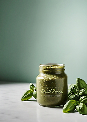 PSD 편집이미지 유리병 사람없음 초록색 허브 디지털합성 오브젝트 바질 편집소스 페스토 스프레드 이미지편집 식물 음식 컬러 병_용기 소스_음식 파일형식