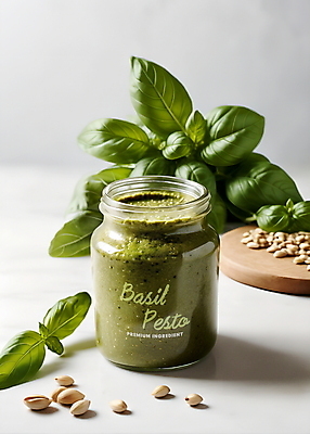 PSD 편집이미지 유리병 씨앗 사람없음 초록색 허브 디지털합성 오브젝트 바질 편집소스 페스토 스프레드 이미지편집 식물 음식 컬러 병_용기 소스_음식 파일형식